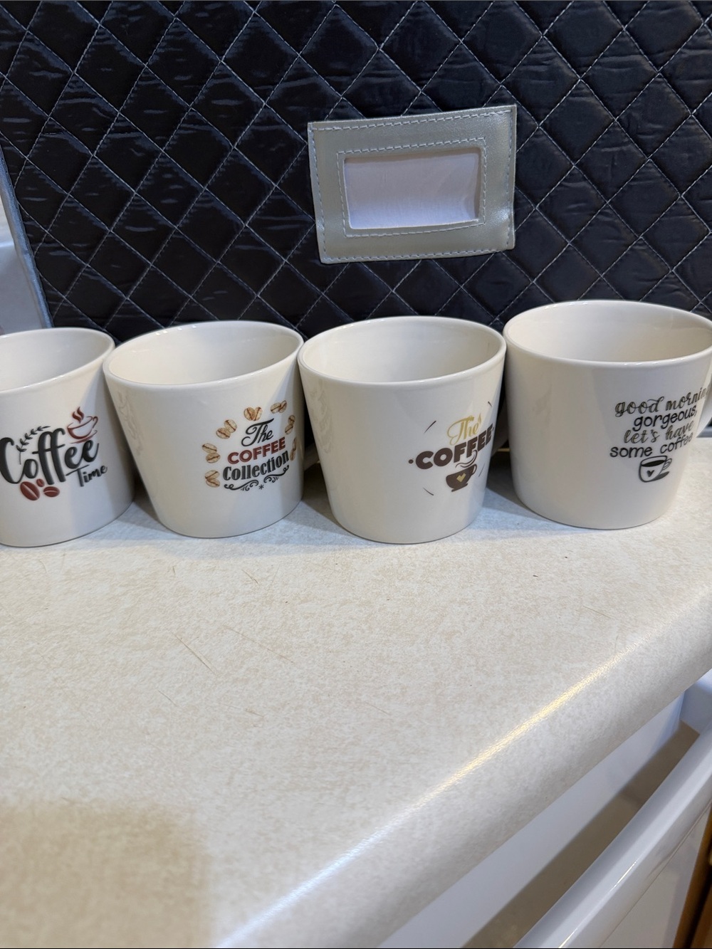 4 Set - White with Coffee Print - Unbranded